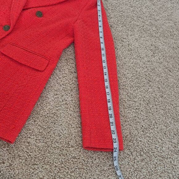 Loft Women Size 2 Tweed Double Breasted Coral Red Blazer - Picture 8 of 10